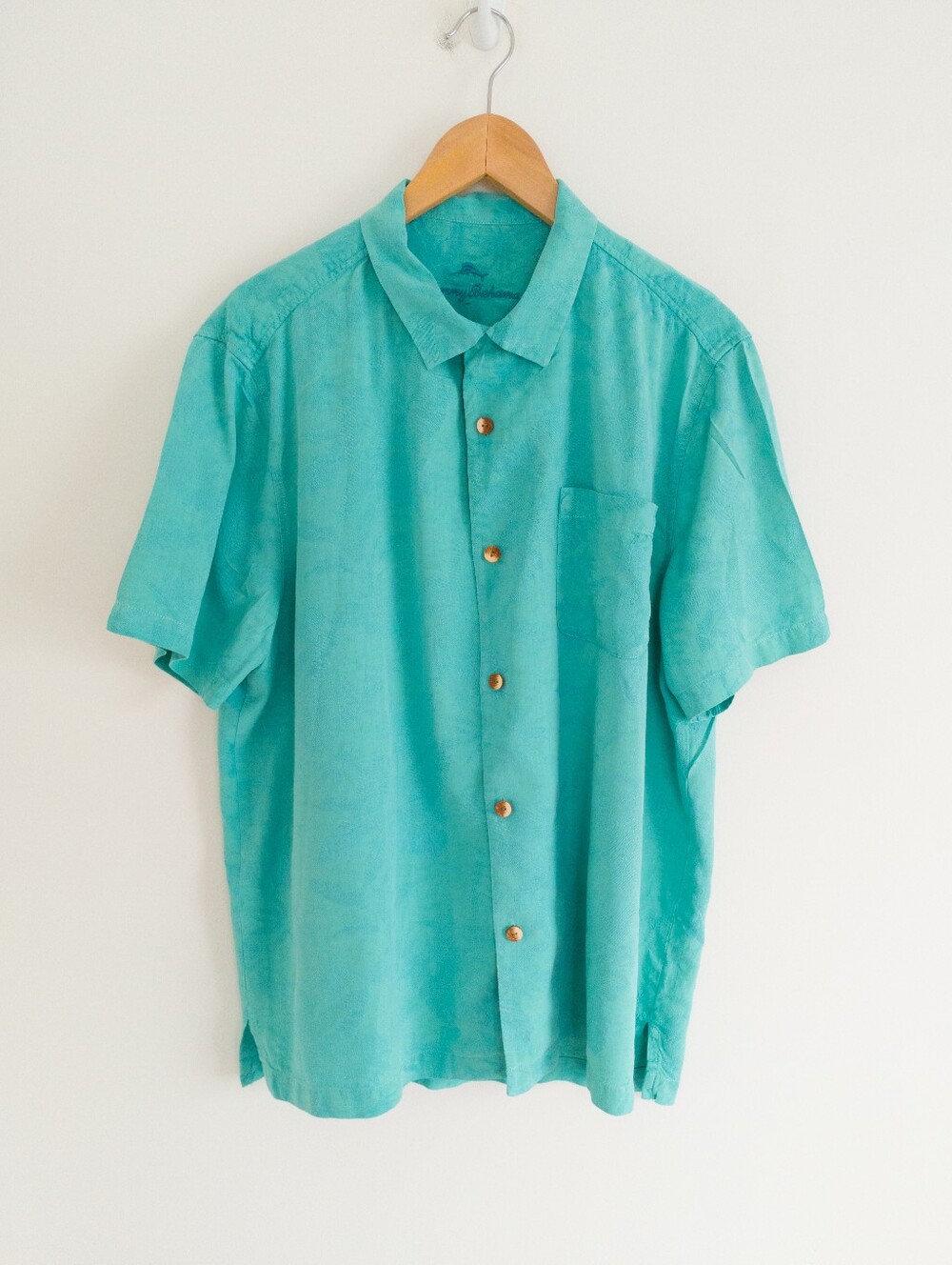 Tommy Bahama St. Lucia Fronds 100% Silk Jacquard Camp Shirt Seafoam Teal